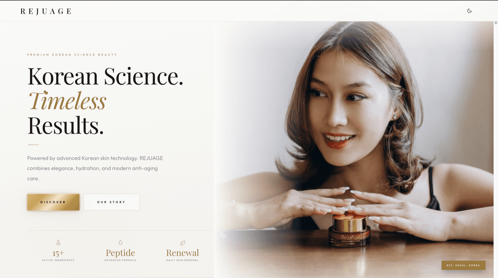 Rejuage — homepage hero: Korean Science, Timeless Results
